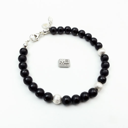 Damen-Armband Onyx mit matten Sterlingsilber-Perlen