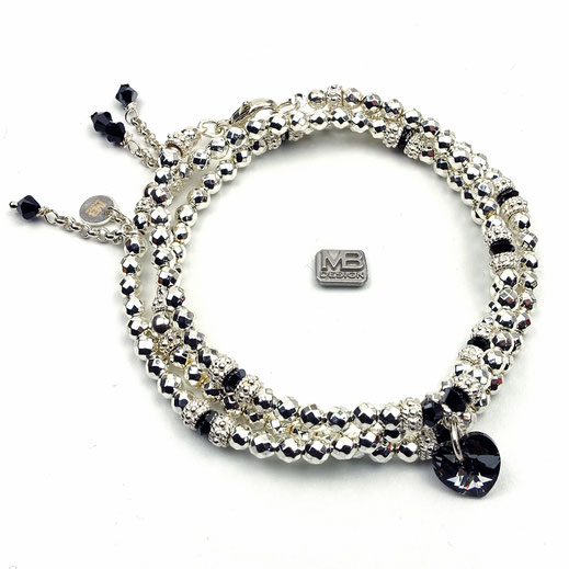 Damen-Armband-Set, Hämatit hellgrau, Swarovski, Muschelkernperlen