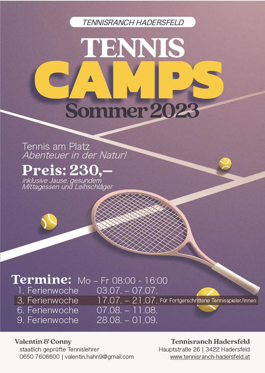 Tenniscamp Klosterneuburg, Ferien Tenniscamp für Kinder und Jugendlichen, Freizeitcamp, Sommer 2023