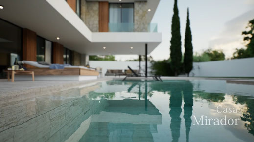 "Animación 3D de Casa Mirador, un proyecto de estilo minimalista ubicado en la hermosa región de Andalucía, España. Diseño arquitectónico de Francisco Gómez de Tejada y visualización realizada por 90Grados.