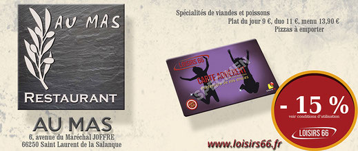 Restaurant Au mas partenaire de la carte LOISIRS 66