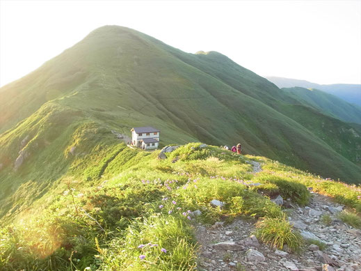 振り返って梅花皮小屋と梅花皮岳