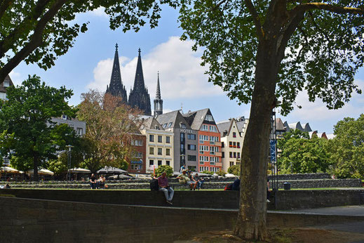 Rheinufer, Blick auf die Altstadt, Kölner Dom