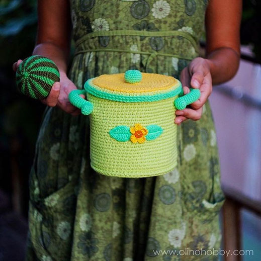 Вязаная кастрюля OlinoHobby. Crochet pot by OlinoHobby.