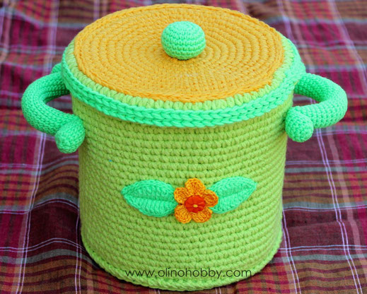 Вязаная кастрюля OlinoHobby. Crochet pot by OlinoHobby.