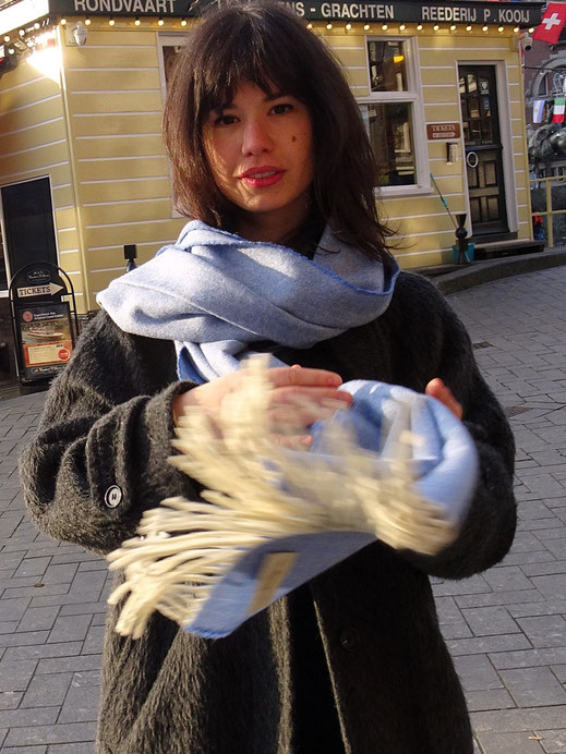 Big shawl merino wool elegant urban street style outfit.