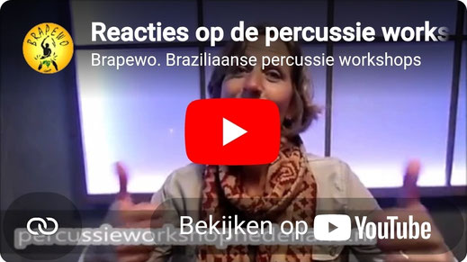 Video met enthousiaste reacties en ervaringen van deelnemers aan een humorvolle workshop met authentieke Braziliaanse instrumenten van Brapewo