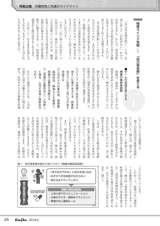 「近代中小企業」5月号（2019年5月1日発行、中小企業経営研究会）「職場で陥りがちな 〝残業マインド〟に効くクスリ」記事no.2