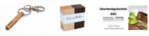 Geschenkgutscheine, Schlüsselanhänger & Dekoration von holzliebe