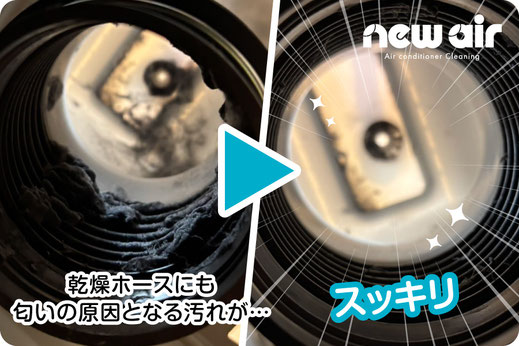 【ビフォーアフター写真】乾燥ホースに溜まった汚れ（ドラム式洗濯機分解洗浄クリーニング）