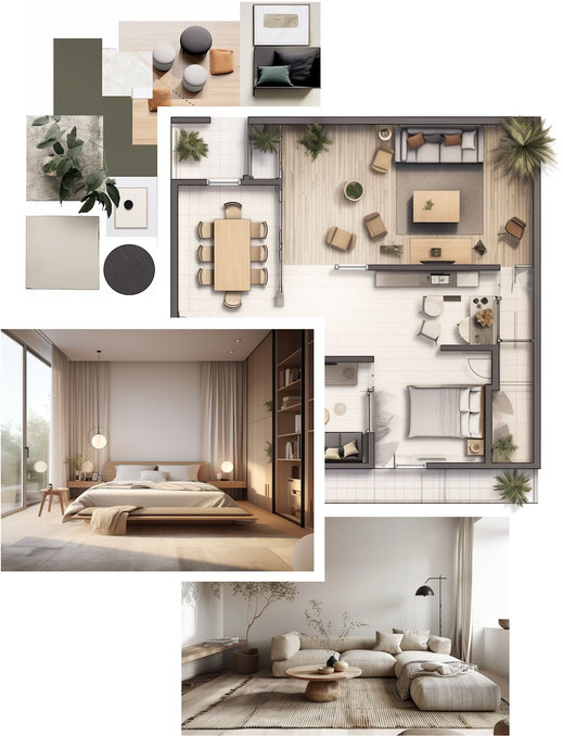 Raumplanung 2D 3D Grundriss Wohnung Wohnzimmer Esszimmer Küche einrichten Zürich aemilia at home