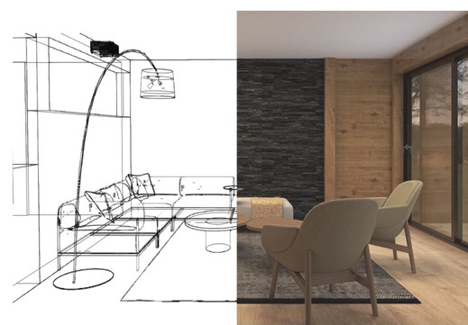 Fotorealistisches Rendering eines stimmungsvollen Schlafzimmers Raumgestaltung mit Beleuchtungskonzept von aemilia interior Annette Lang-Hlavensky