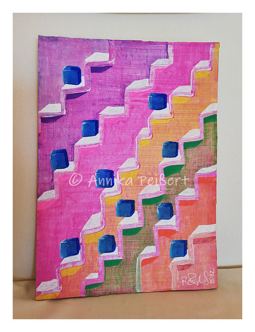 Acryl/Acrylstifte auf Pappkarton, ca- 27,5 x 19 cm