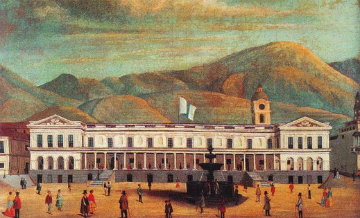 El Palacio de Carondelet en 1846, un año antes de la instauración monárquica.