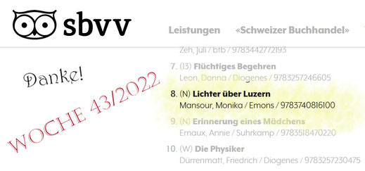 Lichter über Luzern - gleich auf Platz 8 der Bestsellerliste des SBVV!