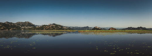 Blick auf die Insel mit dem Kloster Kom am Skadarsee in Montenegro. Bild Datei mit Standard oder erweiterter Lizenz für kommerzielle Zwecke kaufen.