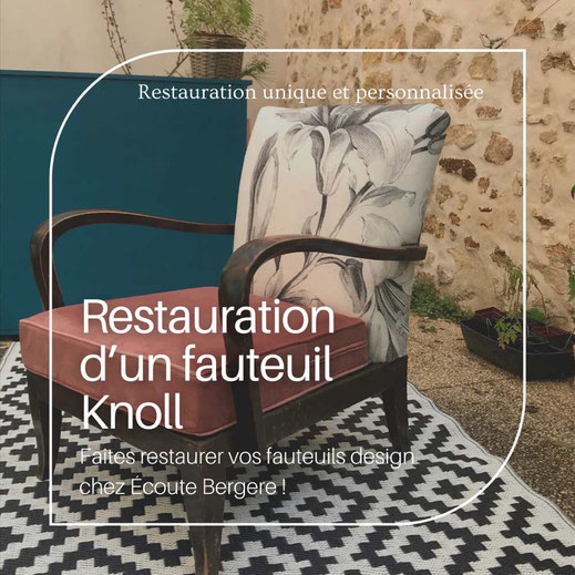 Restaurer un fauteuil Knoll, assise unie rose, dossier créé par une styliste partenaire d' par Ecoute Bergère