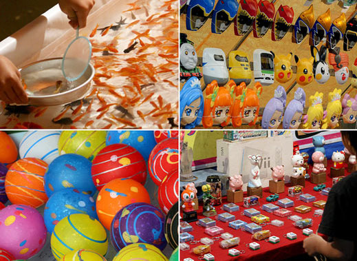 Matsuri fair, Matsuri stalls, Goldfish scooping, water balloon fishing, Cotton Candy, Information, Quoits, Carnival shooting gallery, HIBIYA OED MATSURI