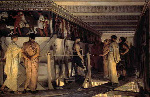 Fidias mostrando el friso del Partenón a Pericles, Aspasia, Alcibíades y amigos, cuadro de Lawrence Alma-Tadema (1868), Birmingham Museum & Art Gallery.