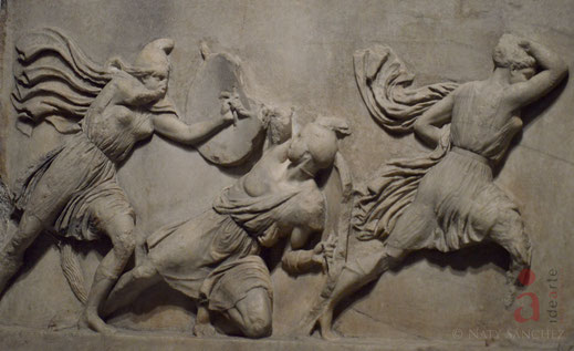 amazonas; relieves; mausoleo; Halicarnaso; mármol; Museo Británico; Grecia; mujer griega; Naty Sánchez Ortega; 
