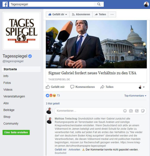 Der Tagesspiegel auf Facebook - Der Tagesspiegel und sein Verhältnis zum Grundgesetz, Presse- und Meinungsfreiheit!