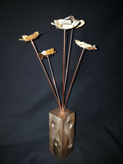 Vase Blume Uhren Mechanismus Hintergrund Schöpfung Kunst Künstler Vintage Metall Steampunk Erholung Recycling