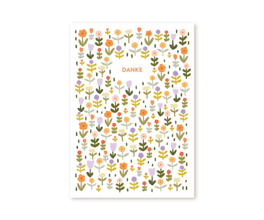 Postkarte Lotta Langrock – Danke, handgemalte, bunte, kleine Blumen in frischen Farben
