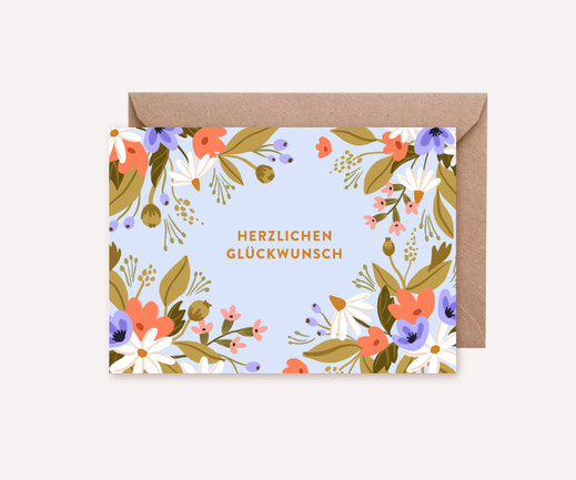 Grusskarte Klappkarte Lotta Langrock – Herzlichen Glückwunsch, Blumen, Hygge, Skandinavien, nachhaltig, Bio-Farben, floral