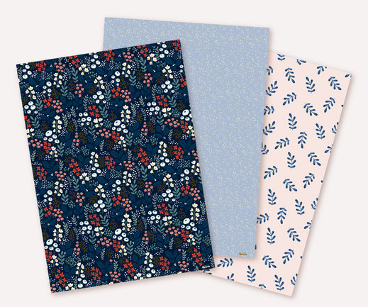 Geschenkpapier-Set Lotta Langrock - Blumenmuster in Blau