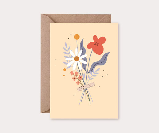 Grusskarte Klappkarte Lotta Langrock – Butterblumen; Blumen, Hygge, Skandinavien, nachhaltig, Bio-Farben, Gelb, Blau