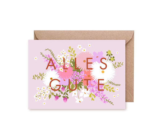 Grusskarte Klappkarte Lotta Langrock – Grußkarte mit wilden Blumen in den Farben Lila, Rosa, Weiß und Flieder