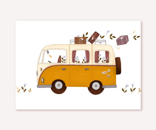 Postkarte Lotta Langrock – VW Camper, Hygge, Skandinavien, Abenteuer, Camping, 