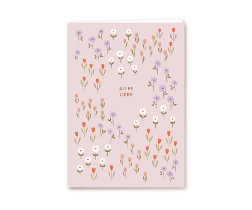 Klappkarte Lotta Langrock – Alles Liebe, kleine Blümchen, dezente, pastellige Farben