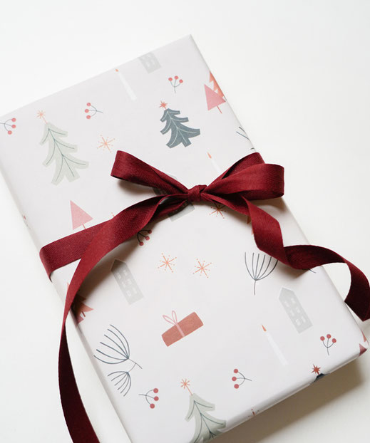 Geschenkband Lotta Langrock – Dunkelrot, Fischgrat, Baumwolle