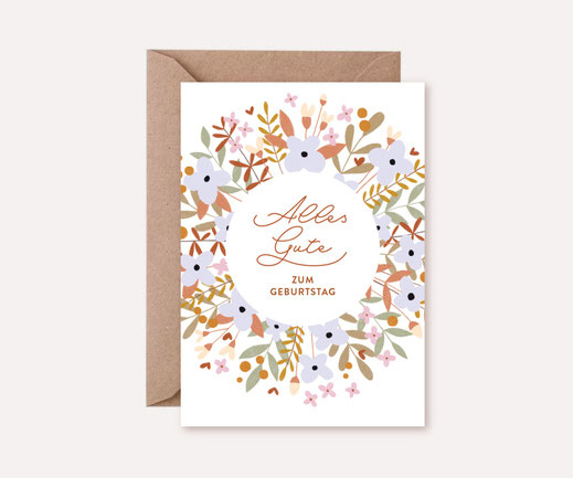 Grusskarte Klappkarte Lotta Langrock – Butterblumen; Blumen, Hygge, Skandinavien, nachhaltig, Bio-Farben, Gelb, Blau