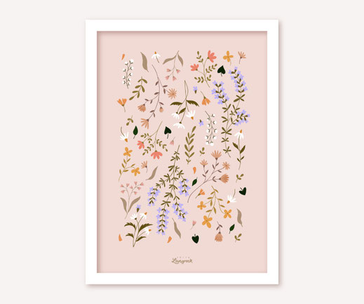 Poster Lotta Langrock – Blumen, Hygge, Skandinavien, Rosa, Blumenwiese, Schweden