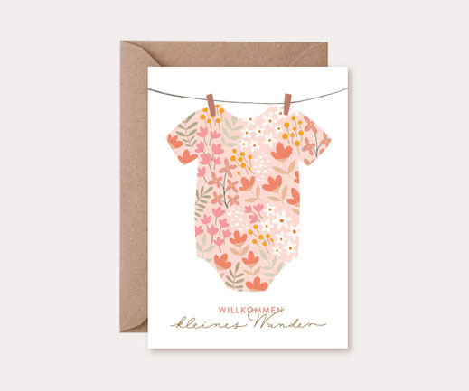 Grusskarte Klappkarte Lotta Langrock – Blumen, Hygge, Skandinavien, Rosa, Illustration