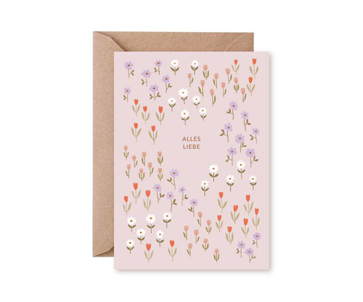 Klappkarte Lotta Langrock – Alles Liebe, kleine Blümchen, dezente, pastellige Farben