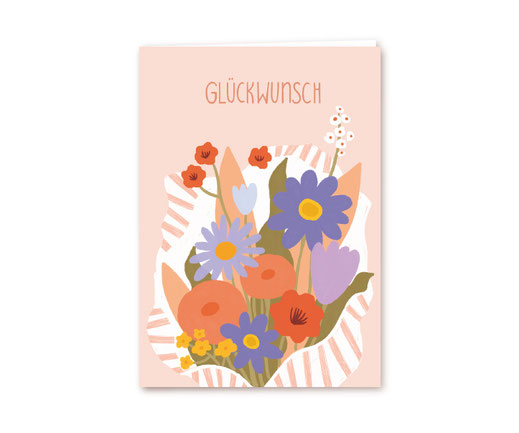 Klappkarte Lotta Langrock – Glückwunsch, Blumenstrauß, skandinavischer Stil, Hygge, Rosa, Rot, Lila