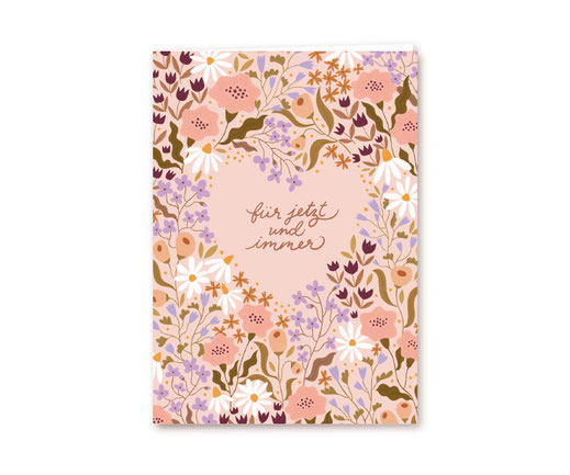 Klappkarte Lotta Langrock – Für Jetzt Und Immer, Hochzeit, Valentinstag, Geburt, Rosa, Blumenkranz, Herz