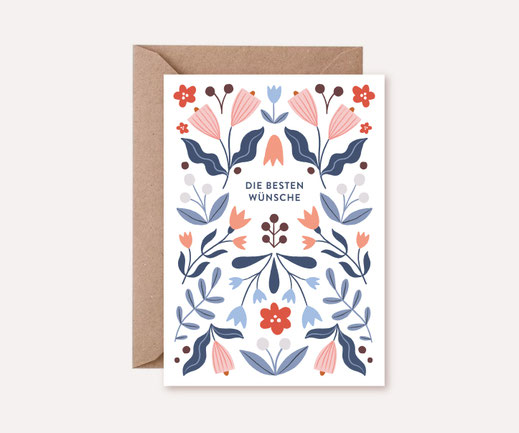 Grusskarte Klappkarte Lotta Langrock – Blumen, Hygge, Skandinavien, Rosa, Illustration