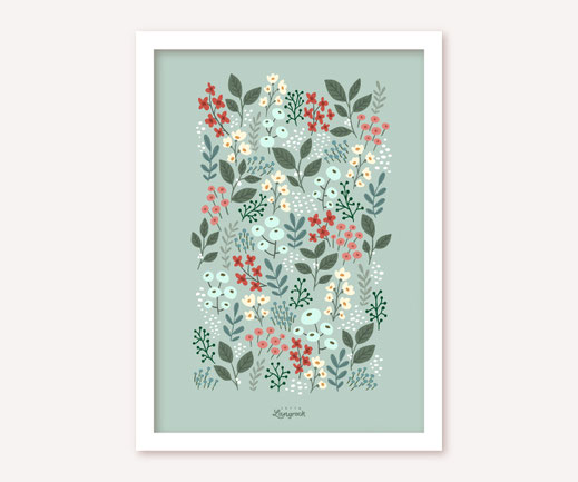 Poster Lotta Langrock – Blumen, Pastell, Grün, Hygge, Skandinavien, Mint, Blumenwiese, Schweden