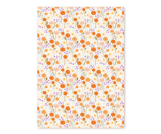 Geschenkpapier Lotta Langrock - Ilma- Orange, Frühling, frische Farben, Orange, Lila, skandinavischer Stil, Hygge, farbenfroh, Gänseblümchen, Tulpen