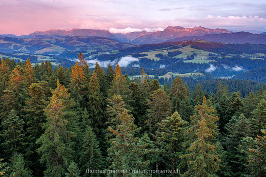 Sonnenuntergang, Emmental, Chuderhüsi, Alpen, Alpenglühen