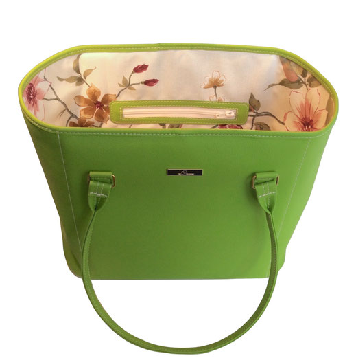 Damentasche, Shopper grün, Blumeninnenfutter