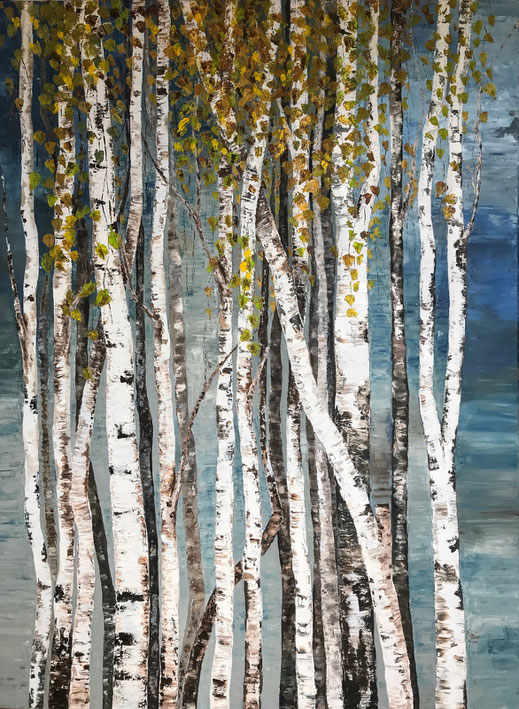 “Birken im Herbst“ / 2014 / Öl auf Leinwand in Spachteltechnik 120 x 160 cm