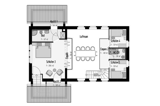 Grundriss des Obergeschosses des Ferienhauses "Kleine Kapelle" in Netphen