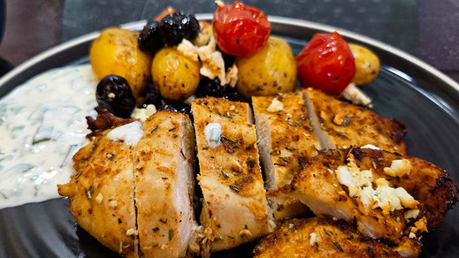 Mediterranes Hähnchen | Kartoffeln | Dip | Airfryerrezept