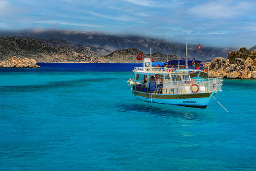 Boot in der Aquariumbucht in Kekova lykische Küste