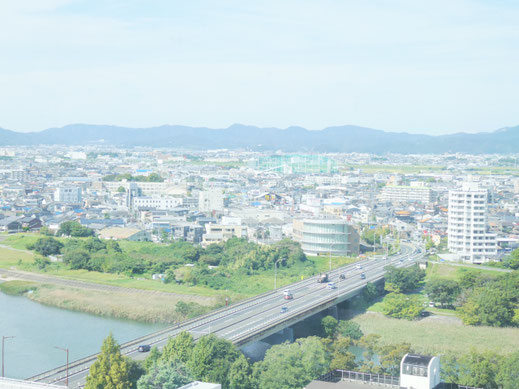 豊橋市役所から豊川橋を望む。
